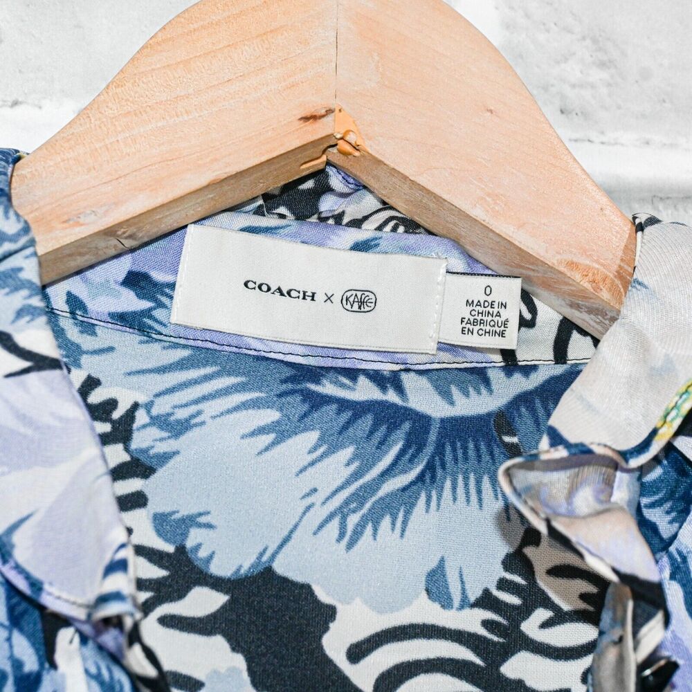 Coach 1941 X Kaffe Fassett Print Ruffle Pleated Dress Blue Black Size 0 View 3